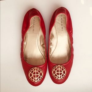 Tahari Red Leather Flats, size 7.5M, great shape!